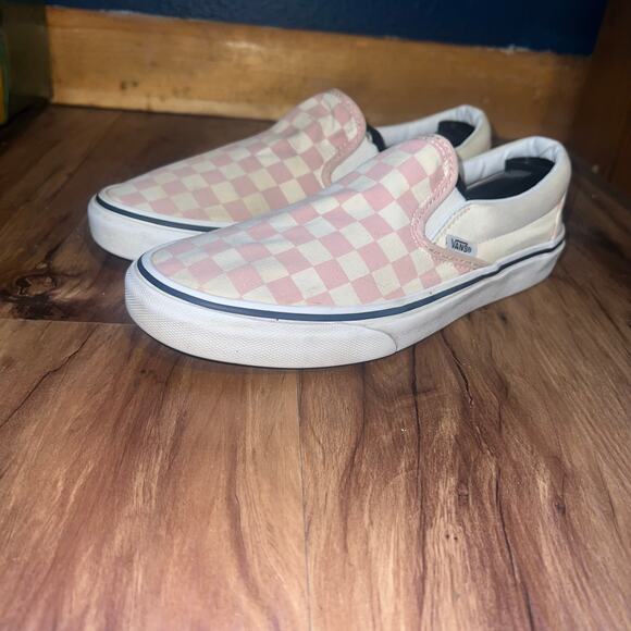 Cream Pink Checkered Old Skool Slip On Vans Size 7 Men’s Size 8.5 Women’s - Picture 3 of 13